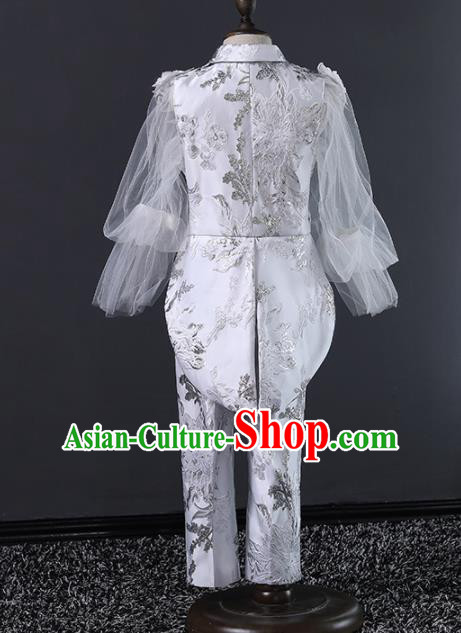 Children Modern Dance Costume Compere Halloween Catwalks Embroidered White Suits for Kids