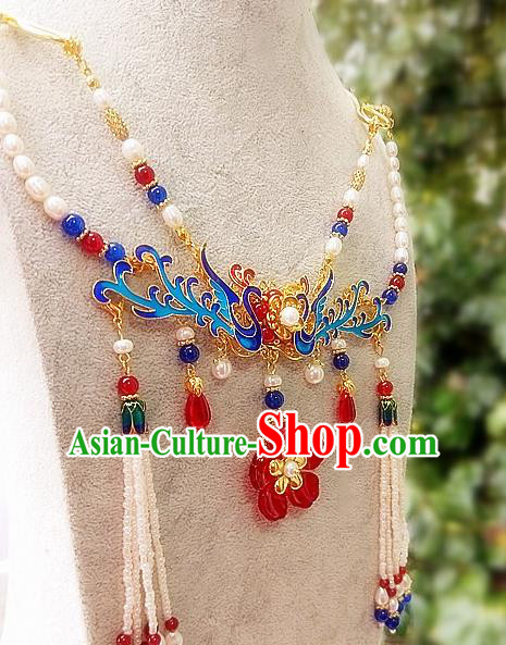 Chinese Traditional Blueing Necklace Traditional Classical Hanfu Jewelry Accessories for Women