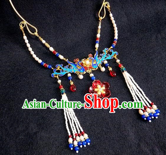 Chinese Traditional Blueing Necklace Traditional Classical Hanfu Jewelry Accessories for Women
