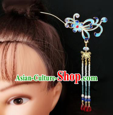 Chinese Ancient Traditional Hanfu Tassel Step Shake Blueing Hairpins Handmade Classical Hair Accessories for Women