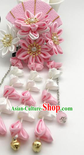 Asian Japanese Traditional Handmade Pink Fan Hairpins Japan Classical Kimono Hair Accessories for Women