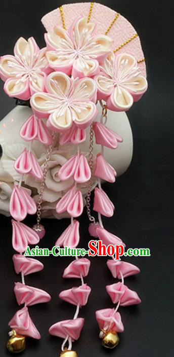 Asian Japanese Traditional Geisha Kimono Hair Claw Japan Handmade Classical Pink Flowers Hair Accessories for Women