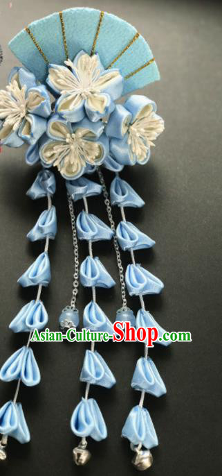 Asian Japanese Traditional Geisha Kimono Hair Claw Japan Handmade Classical Blue Flowers Hair Accessories for Women