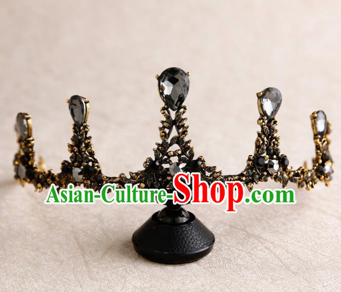 Handmade Top Grade Bride Hair Accessories Baroque Black Royal Crown for Women