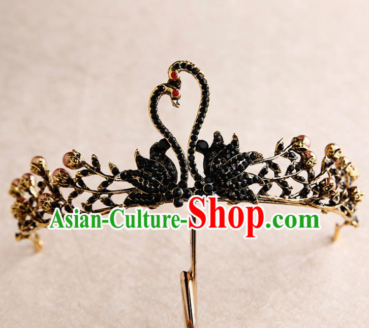 Handmade Top Grade Bride Royal Crown Black Swan Hair Accessories Baroque Queen Hair Clasp for Women