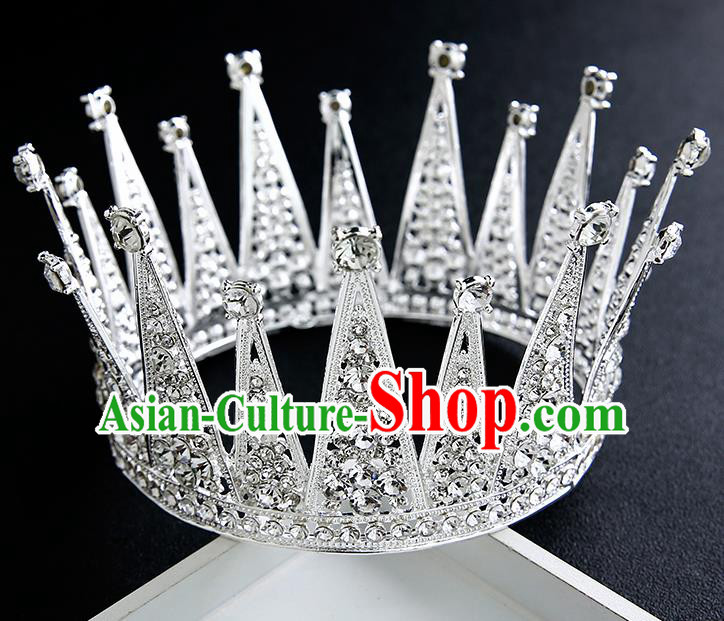 Handmade Top Grade Bride Crystal Round Royal Crown Hair Accessories Baroque Queen Hair Clasp for Women