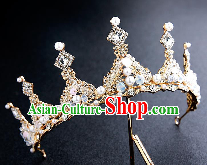 Top Grade Handmade Crystal Beads Royal Crown Hair Accessories Baroque Princess Hair Clasp for Women