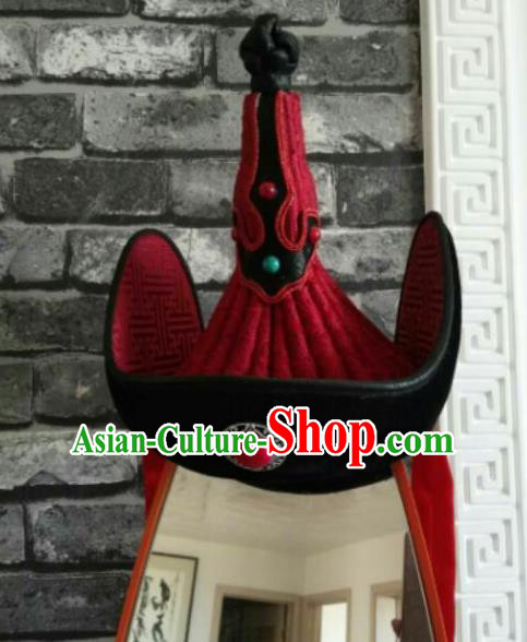 Traditional Chinese Mongol Nationality Hats Mongols Folk Dance Red Hat for Women