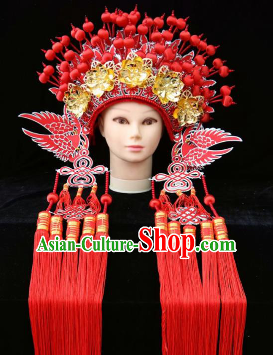 Traditional Chinese Beijing Opera Princess Hats Peking Opera Diva Red Phoenix Coronet for Women