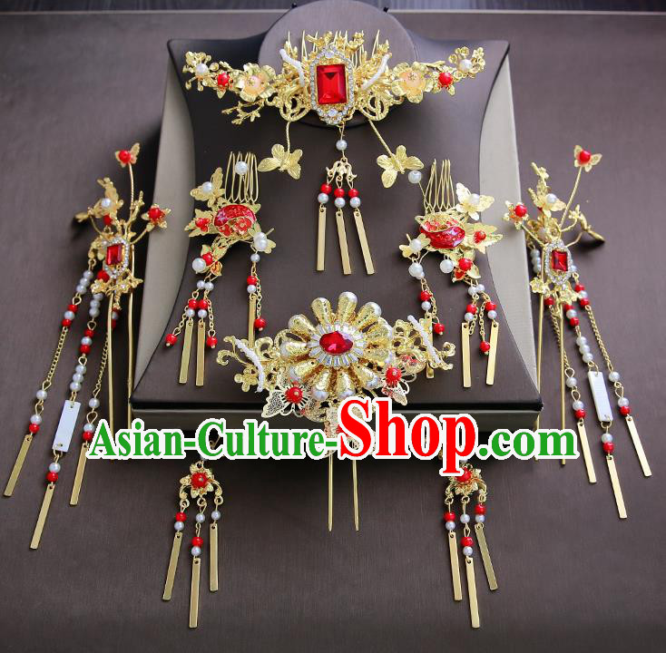 Chinese Ancient Traditional Hanfu Hair Combs Hairpins Handmade Classical Hair Accessories Complete Set for Women