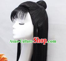 Chinese Ancient Cosplay Swordsman Wigs Traditional Nobility Childe Chignon Handmade Wig Sheath