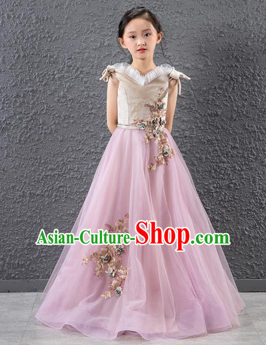 Children Stage Performance Catwalks Costume Compere Princess Full Dress for Girls Kids