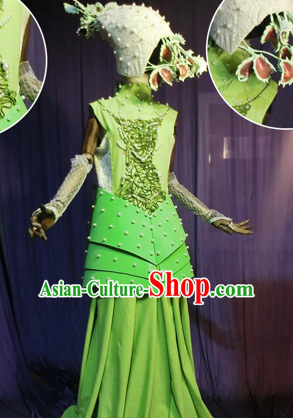 Halloween Cosplay Stage Show Costumes Brazilian Carnival Parade Green Dress for Women