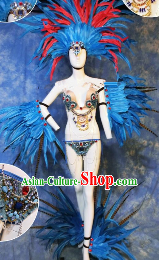 Halloween Cosplay Stage Show Blue Feather Props Catwalks Hair Accessories Brazilian Carnival Parade Samba Wings for Women