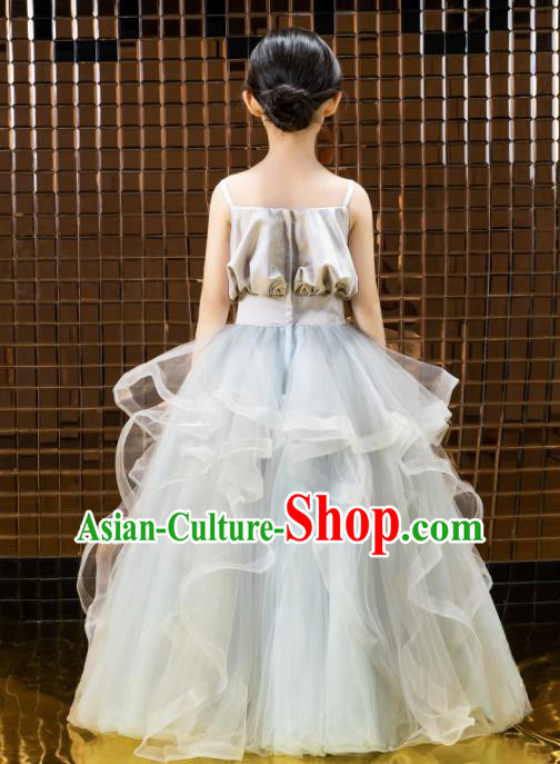 Children Catwalks Costume Girls Compere Modern Dance Princess Full Dress for Kids