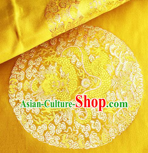 Asian Chinese Tang Suit Satin Material Traditional Dragons Pattern Design Golden Brocade Silk Fabric