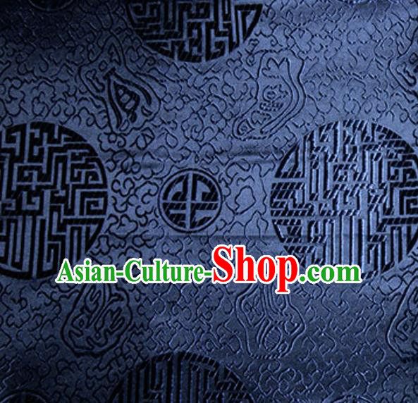 Asian Chinese Tang Suit Material Traditional Royal Pattern Design Navy Satin Brocade Silk Fabric