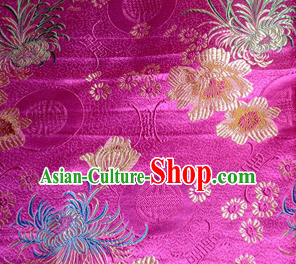 Asian Chinese Tang Suit Material Traditional Chrysanthemum Peony Pattern Design Rosy Satin Brocade Silk Fabric