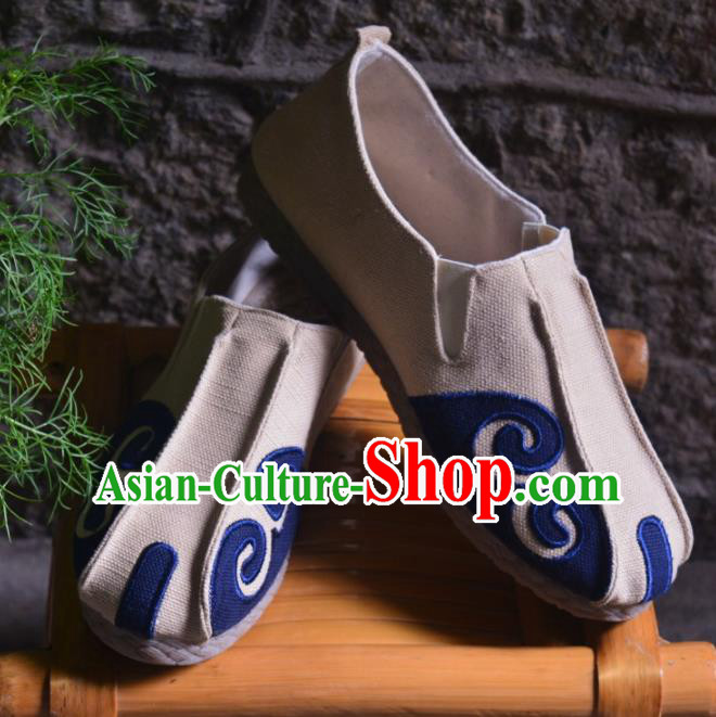 Chinese Traditional National Martial Arts Shoes Ancient Beige Linen Shoes Monk Shoes for Men