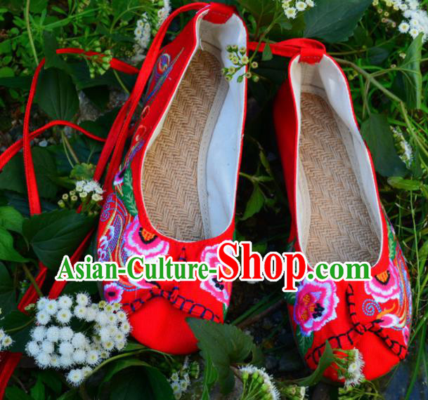 Chinese Traditional Embroidered Shoes Handmade Red Hanfu Shoes Ancient Princess Shoes for Women