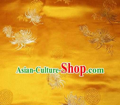 Asian Chinese Tang Suit Golden Brocade Material Traditional Longevity Chrysanthemum Pattern Design Satin Silk Fabric