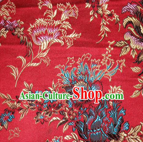 Asian Chinese Tang Suit Silk Fabric Red Brocade Traditional Peony Pattern Design Satin Material