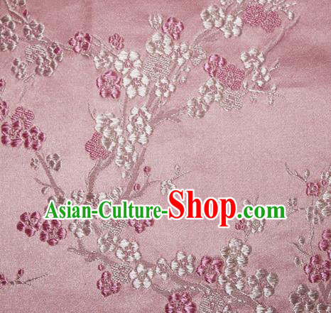 Asian Chinese Tang Suit Silk Fabric Pink Brocade Traditional Plum Blossom Pattern Design Satin Material