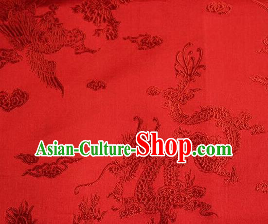 Asian Chinese Tang Suit Red Brocade Silk Fabric Traditional Dragon Pattern Design Satin Material