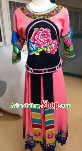Chinese Traditional Classical Dance Group Dance Costumes Miao Nationality Stage Performance Pink Dress for Women