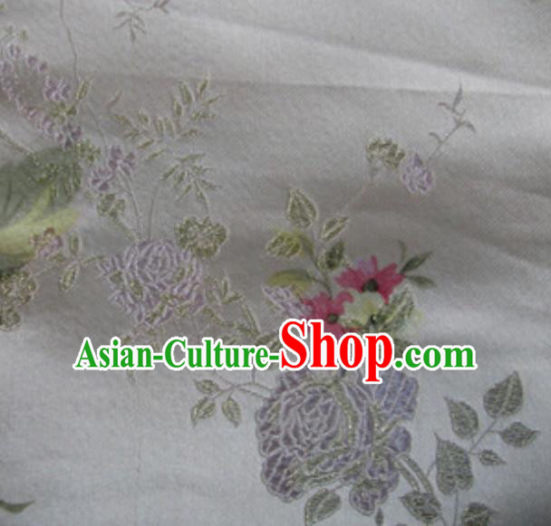 Asian Traditional Royal Peony Pattern Design White Satin Material Chinese Tang Suit Brocade Silk Fabric
