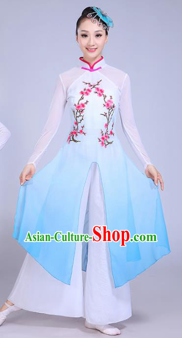 Chinese Traditional Classical Dance Costumes Stage Performance Umbrella Dance Blue Dress for Women