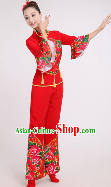 Chinese Traditional Yangko Dance Village Girl Red Costumes Group Dance Folk Dance Clothing for Women
