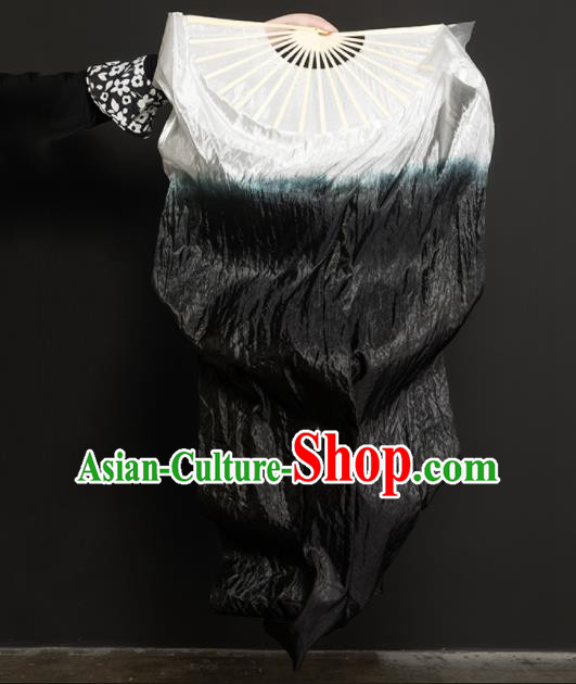 Chinese Traditional Folk Dance Props Gradient Black Ribbon Silk Fans Folding Fans Yangko Fan
