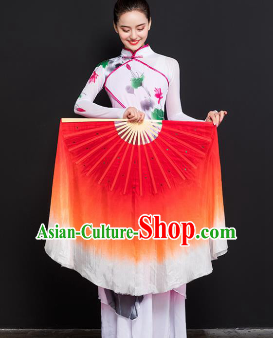 Chinese Traditional Folk Dance Props Double Sides Red Ribbon Silk Fans Folding Fans Yangko Fan