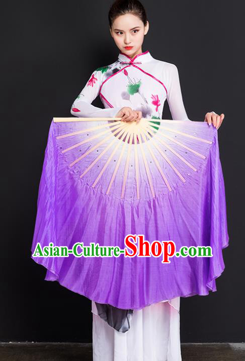 Chinese Traditional Folk Dance Props Double Sides Purple Ribbon Silk Fans Folding Fans Yangko Fan