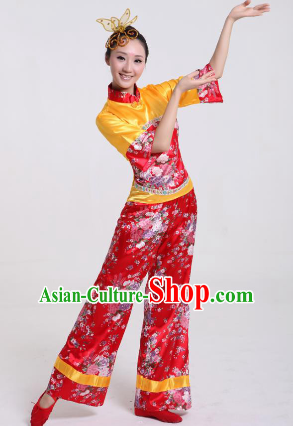 Chinese Traditional Yangko Dance Satin Costumes Group Dance Stage Performance Folk Dance Clothing for Women