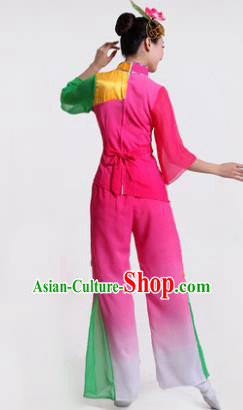 Chinese Traditional Yangko Dance Costumes Group Dance Folk Dance Pink Clothing for Women