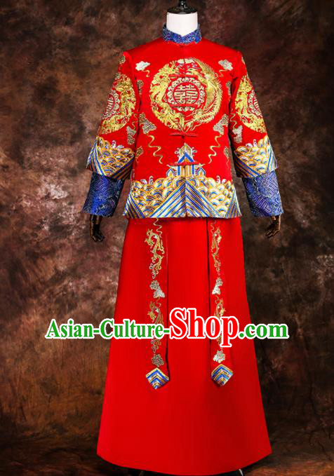 Chinese Traditional Wedding Costumes Ancient Bridegroom Tang Suit Red Gown for Men