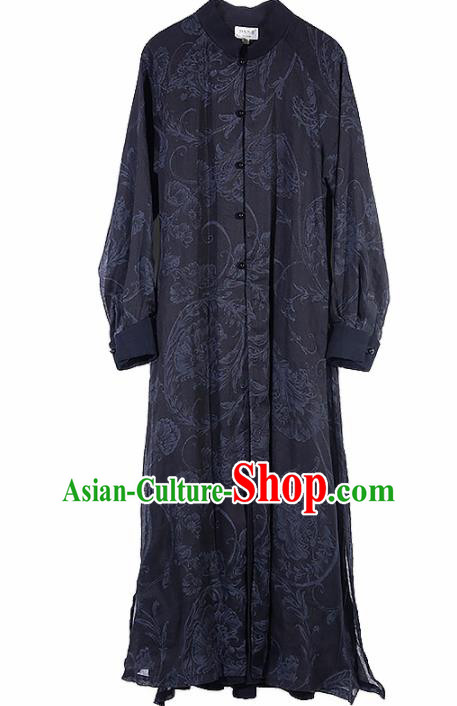 Chinese Traditional Tang Suit Costumes National Black Long Gown Overcoat for Men