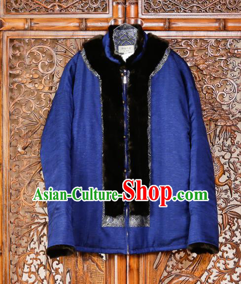 Chinese Traditional Tang Suit Costumes National Cotton Wadded Jacket Overcoat for Men