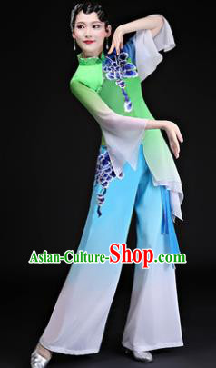 Chinese Traditional Folk Dance Costumes Yangko Dance Group Dance Green Clothing for Women