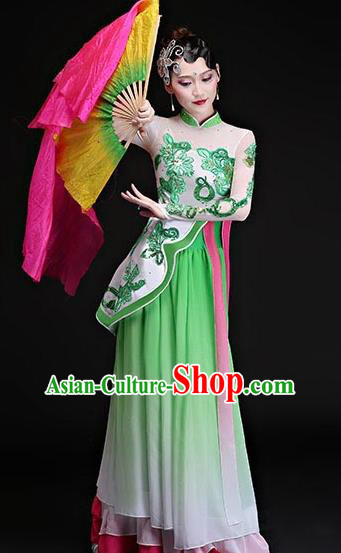 Chinese Traditional Classical Dance Costumes Umbrella Dance Group Dance Green Dress for Women