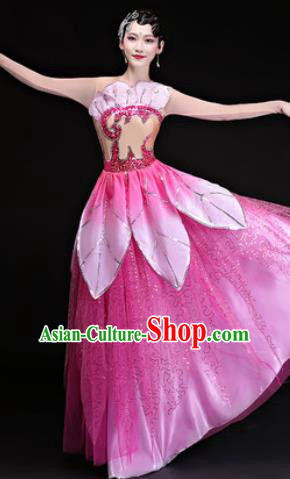 Chinese Traditional Classical Dance Costumes Umbrella Dance Lotus Dance Pink Dress for Women