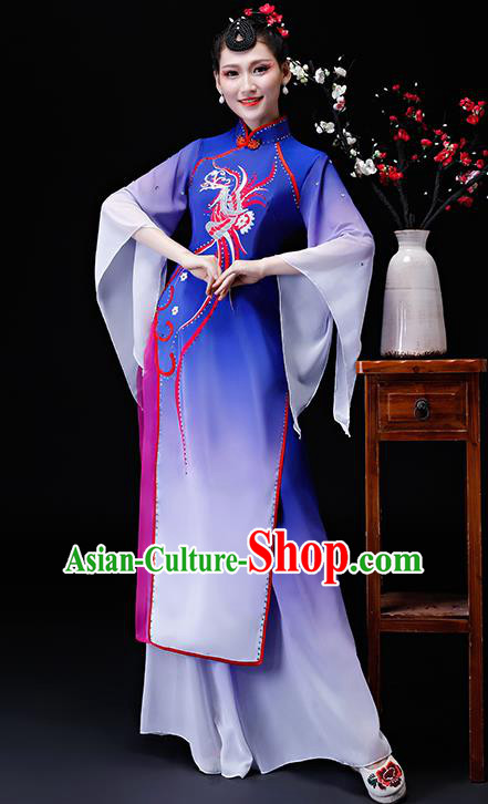 Chinese Traditional Classical Dance Costumes Umbrella Dance Group Dance Royalblue Dress for Women