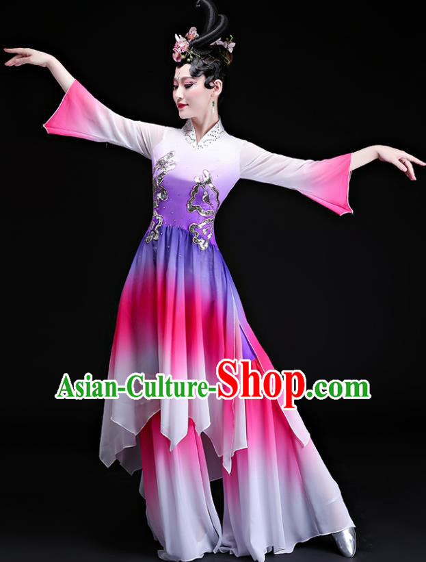 Chinese Traditional Classical Dance Costumes Umbrella Dance Group Dance Purple Dress for Women