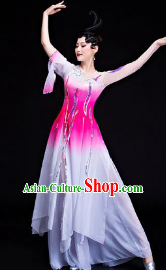 Chinese Traditional Classical Dance Lotus Dance Costumes Umbrella Dance Pink Dress for Women