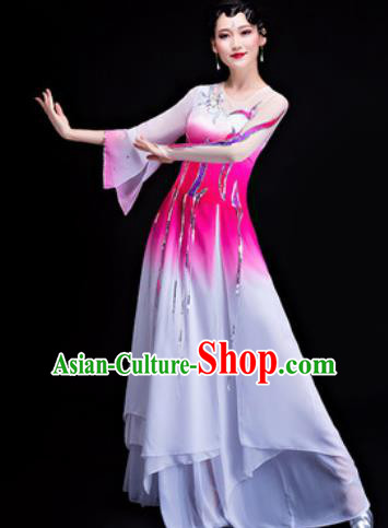 Chinese Traditional Classical Dance Lotus Dance Costumes Umbrella Dance Pink Dress for Women