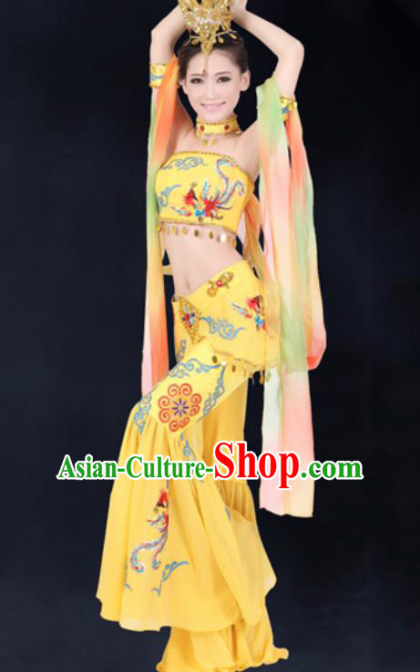 Chinese Traditional Umbrella Dance Costumes Classical Dance Dunhuang Flying Apsaras Dance Yellow Dress for Women