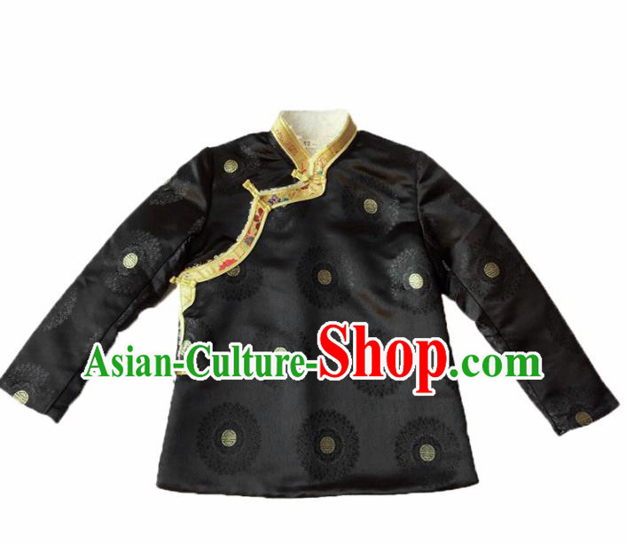 Traditional Chinese Zang Nationality Dance Costumes Ethnic Folk Dance Tibetan Black Jacket for Women
