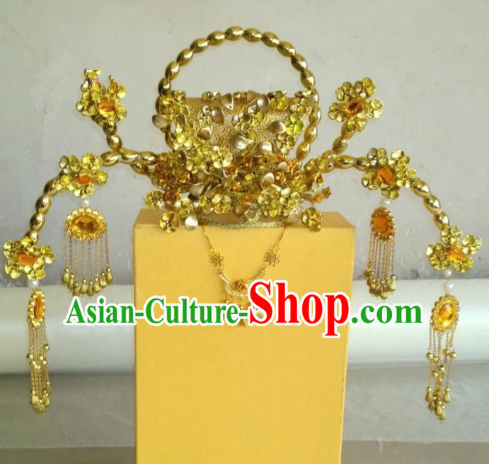 Chinese Ancient Wedding Golden Hair Accessories Tang Dynasty Empress Phoenix Coronet Headwear for Women